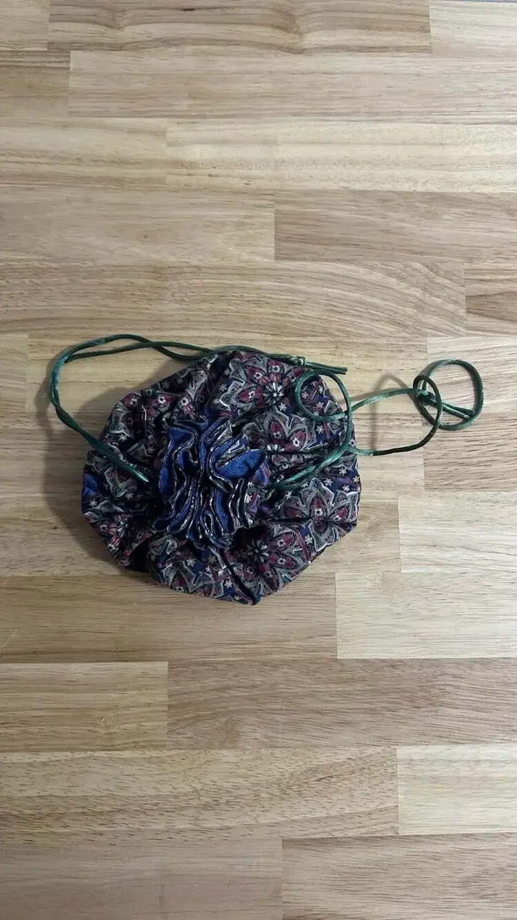Vintage Jewelry Bag Drawstring Pouch Paisley Floral Print